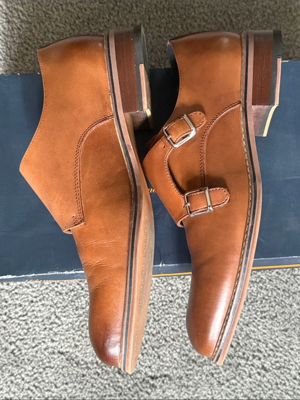 La Milano Men’s Leather Shoes. Double Monk Strap Cognac Brown. Size 8.5